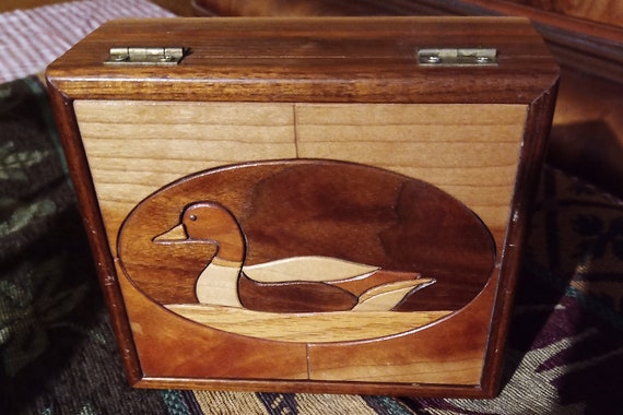 Inlaid wooden box duck jewelry box mallard duck w… - image 1