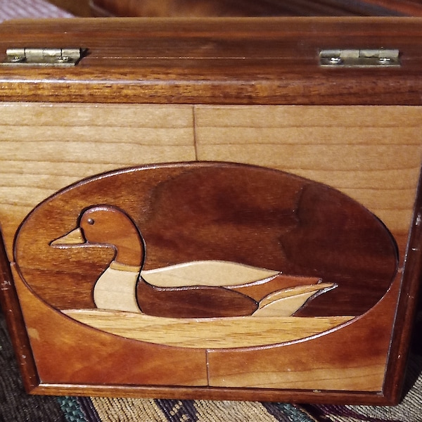 Inlaid wooden box duck jewelry box mallard duck watch case gifts for him men's lined jewelry box wildlife decor box intarsia trinket box