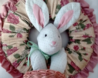 Easter wreath easter door decor spring decor bunny wreath rabbit door decor Easter rabbit decor floral wreath gifts for mom wicker free ship