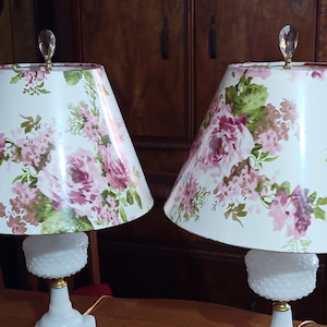 RESERVED FOR CHERYL Milkglass lamps hobnail milkglass table lamps Valentine&#39;s gifts for her Wedding gifts bedside lamps Anniversary gifts