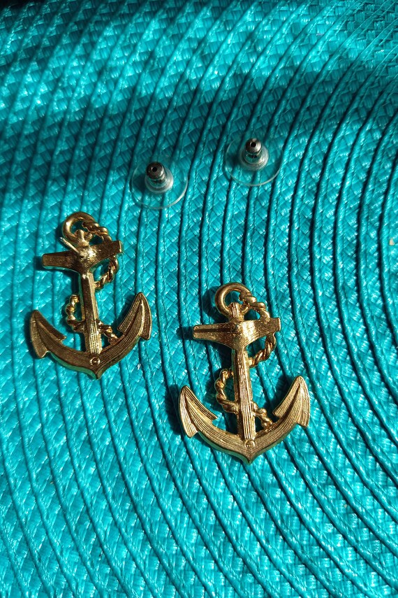 Anchor earrings nautical earrings vintage Avon ea… - image 3