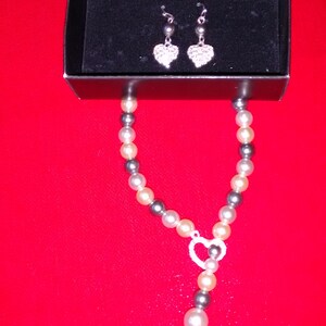 heart jewelry set pearl necklace set Valentine gifts lariat necklace bridal jewelry set heart jewelry anniversary gifts for mom