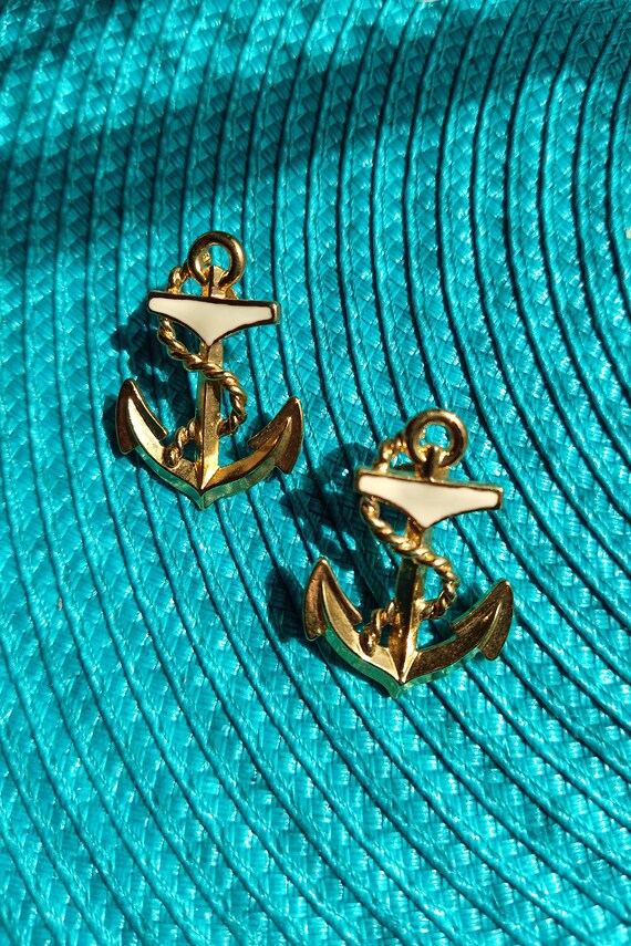 Anchor earrings nautical earrings vintage Avon ea… - image 2