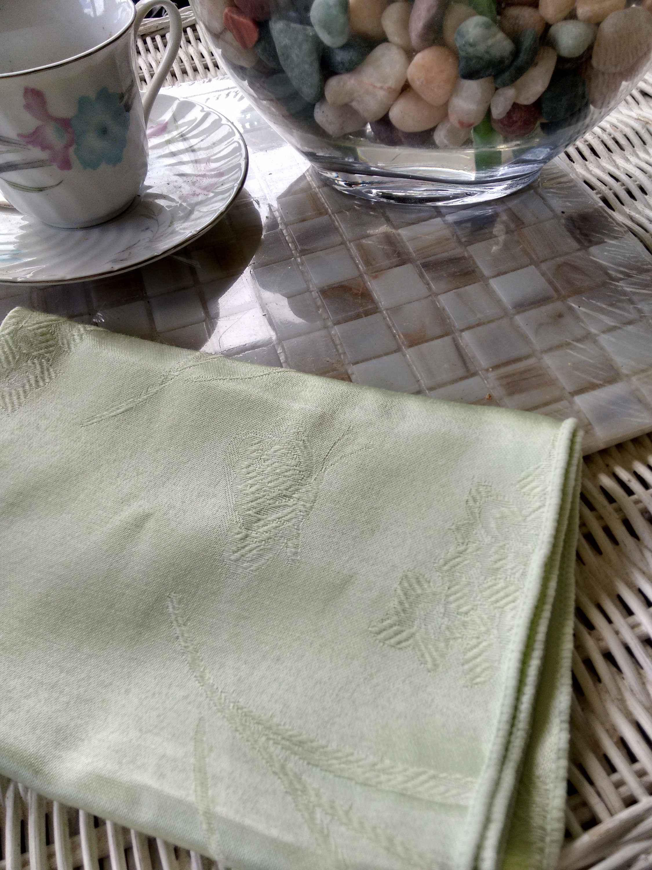 Pochette Porte-serviette Vintage Brodée - Fleurs Et Papillon - Années 60 - BE