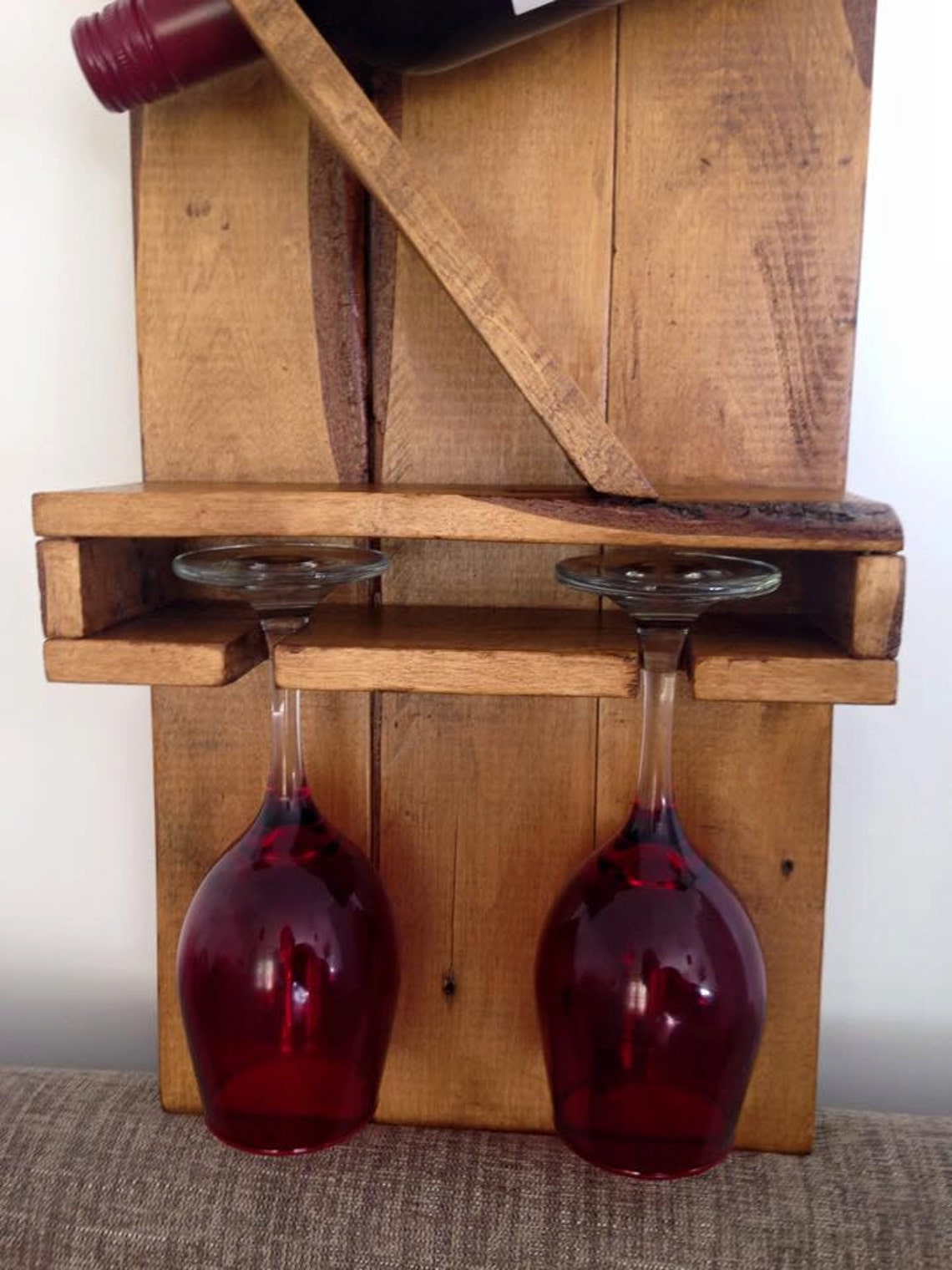 Angled Wine Bottle and Glasses Holder Etsy