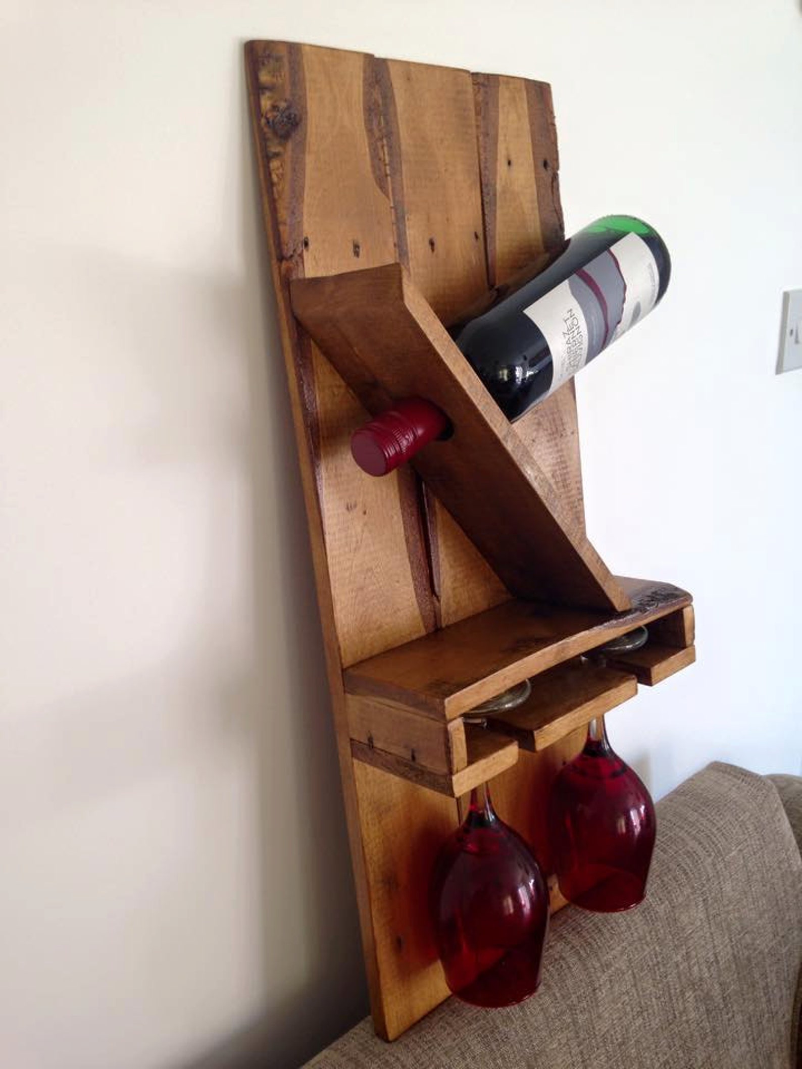 Angled Wine Bottle and Glasses Holder Etsy