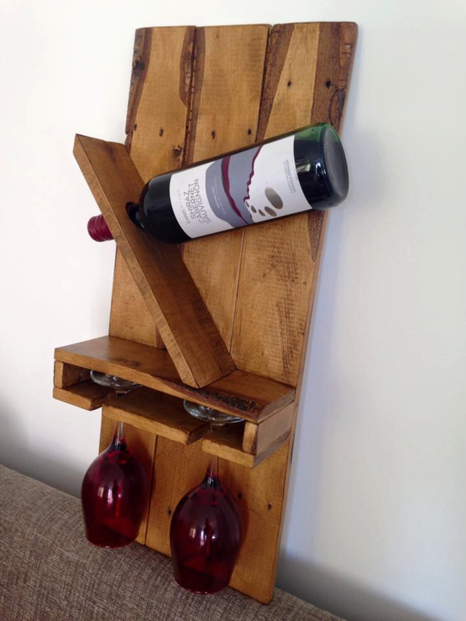 Angled Wine Bottle and Glasses Holder Etsy