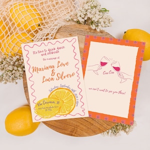 Modello di invito a nozze con limone e agrumi italiani - Modello digitale / Invito colorato / Invito stampabile / Modello di matrimonio / Disegno di limone