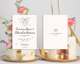 Emma Bow Wedding Invitation Template - Digital Template | Invite Design | Printable | Wedding Template | Bow Drawing | Girly | Hand Drawn