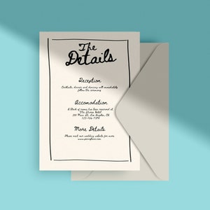 Cartão de detalhes de Penny Lane - modelo digital | Convidar Design | Cartão de detalhes para impressão | Modelo Canva | Convite de casamento faça você mesmo