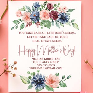 Mother’s Day Realtor Pop By Tag • Editable Real Estate Gift Tag Template | Floral Canva PDF•Instant Download • Client Appreciation Marketing