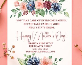 Etiqueta emergente para el Día de la Madre para agentes inmobiliarios • Plantilla editable de etiqueta de regalo para bienes raíces / PDF floral de Canva • Descarga instantánea • Marketing de agradecimiento al cliente