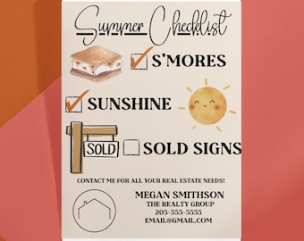 Visita de agente inmobiliario / Etiqueta de S'mores de verano / Plantilla de Canva para 4 personas / Marketing inmobiliario imprimible