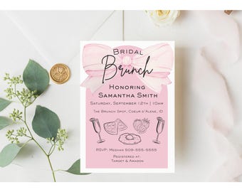 Plantilla de invitación para brunch nupcial (5x7) / Invitación digital con temática de lazo / PDF imprimible / Descarga instantánea