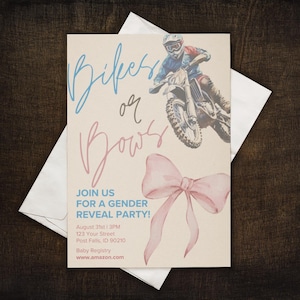Bikes or Bows Gender Reveal Invitation | Editable 5x7 Canva Template | Gender Reveal Party Invite | Printable Digital Download