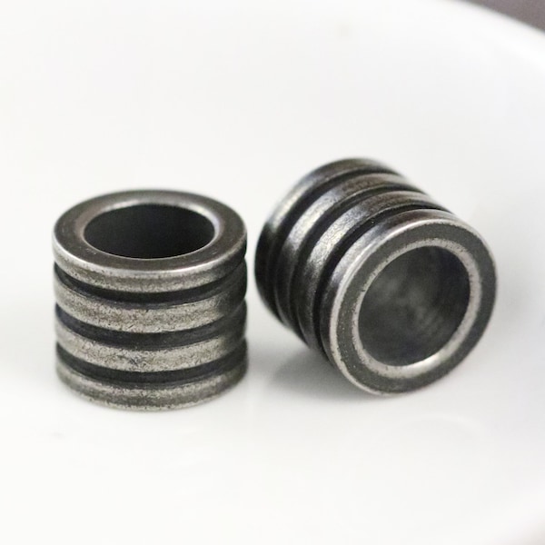 304 STAINLESS STEEL Dark Gray Grooved Spacer Beads 5 Pieces 11mm x 10mm x 8mm Hole 6.5mm D69