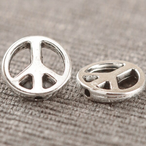 Peace Sign Metal Alloy Spacer Beads 20 Pcs Per Order 13mm x 2.5mm Hole 1mm