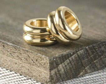 Stainless Steel Metal Gold Tone Grooved Spacer Beads 10 Pieces per Order 10mm x 5mm Hole: 6mm F52 Vacuum Plated