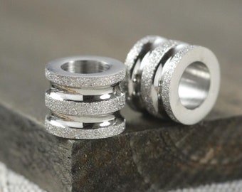 Stainless Steel Stardust Grooved Beads: 8mm, 4 Pieces, Hole 6mm F44