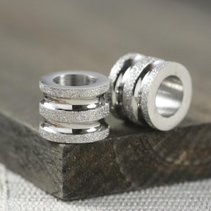 Stainless Steel Stardust Spacer Grooved Beads: 8mm x 10mm, 4 Pieces Per Order, Hole 6mm