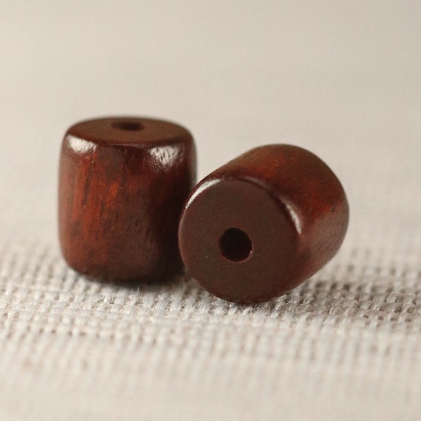 Wooden Column Spacers 20 Pieces Brown Dyed Waxed 12mm X 12mm Wood Beads Hole 2.5mm