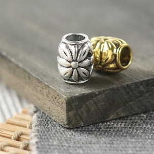 Floral Barrel Metal Alloy Spacer Beads 20 Pcs Per Order CHOOSE Silver or Gold Tone 8.5mm x 10.5mm Hole 4.5mm A57