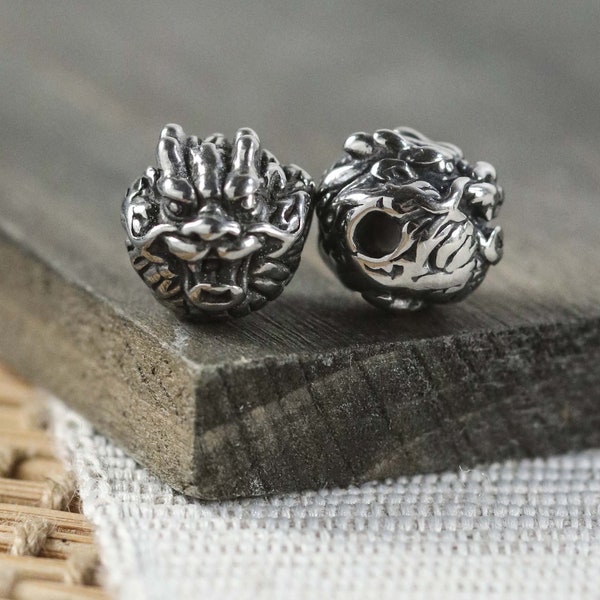 304 Stainless Steel Dragon Metal Spacer Beads 2 Pcs Silver Tone  10mm x 10mm x 10mm Hole 2mm D43