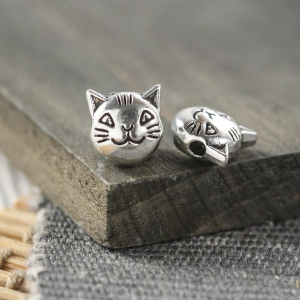 Kitty Cat Head Metal Alloy Spacer Beads 20 Pcs Per Order 8mm x 8mm x 5mm Hole 2mm A22