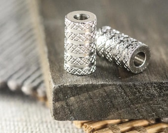 Stainless Steel Cross Hatched Metal Column Spacer Beads: 11mm (10 Pieces) D65