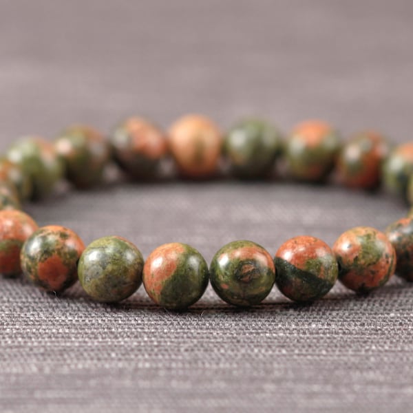 Unakite CUSTOM 6mm 8mm or 10mm Natural Gemstone Stretch Bracelet CHOOSE Size 6" to 8.5"