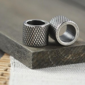 Cross Hatched Stainless Steel Spacer Beads: 12mm x 10mm, 8mm Hole (2 Pieces)