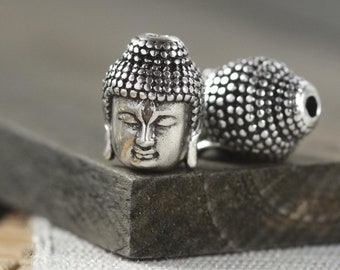 Buddha Thai Sterling Silver Plated Brass Head Metal Accent Bead 1 Pc Per Order 13mm x 10mm Bead Hole 2mm D39