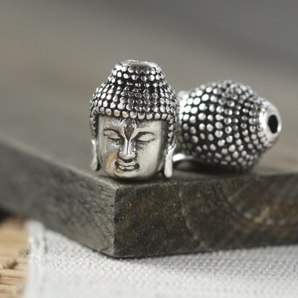 Buddha Thai Sterling Silver Plated Brass Head Metal Accent Bead 1 Pc Per Order 13mm x 10mm Bead Hole 2mm D39