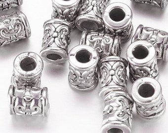 Tibetan Silver Large 14mm Column Tube Spacer Accent Beads Lot of 5 Pieces