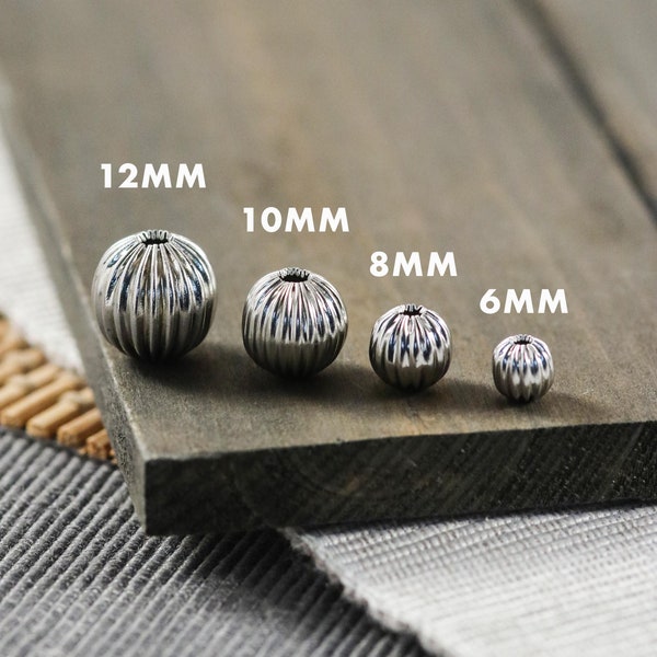 304 Stainless Steel Corrugated Round Metal Beads 5 Pieces Per Order CHOOSE 6mm 8mm 10mm 12mm D77