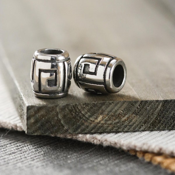 304 Stainless Steel Grecian Geometric Design Barrel Spacer Beads 2 Pieces per Order 11.2mm x 12mm Hole 6mm D3