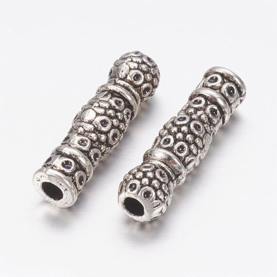 Lot of 10 Pieces Antique Silver Tone Alloy 6mm Ridged Round Beads Large Hole 1mm