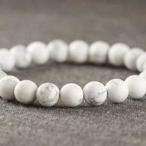 HANDMADE White Howlite Frosted CUSTOM 6mm 8mm Natural Gemstone Stretch Bracelet CHOOSE Size 6"-8.5"