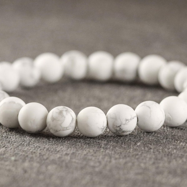 HANDMADE White Howlite Frosted Natural Gemstone Stretch Bracelet: CUSTOM with Sizes from 6"-8.5"