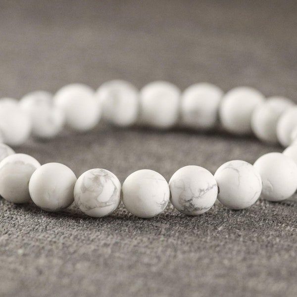 White Howlite Frosted CUSTOM 6mm 8mm Natural Gemstone Stretch Bracelet CHOOSE Size 6"-8.5"