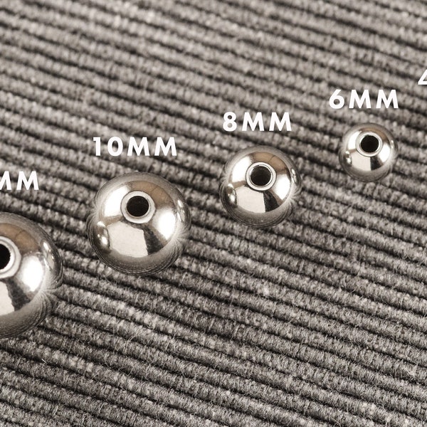 Perles d'espacement rondes sans couture en acier inoxydable 304 au choix : taille et lot 4 mm 6 mm 8 mm 10 mm 12 mm F11