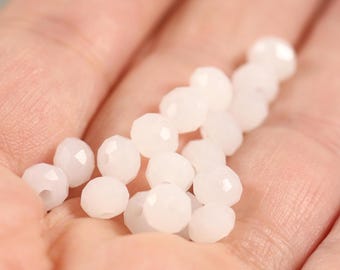 Cuentas redondas sueltas de vidrio blanco facetado Rondelle de 6 mm x 5 mm (~50 piezas)