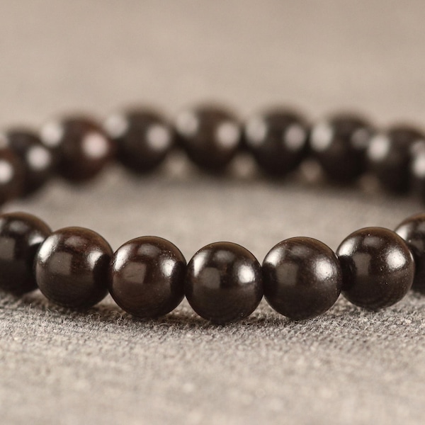 Ebony Wood CUSTOM 6mm 8mm or 10mm Dark Wood Bead Stretch Bracelet CHOOSE 6" to 8.5"