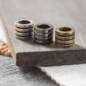 Grooved Stainless Steel Spacer Beads: CHOOSE Dark Gray, Bronze or Silver, 2 Pieces Per order, 10mm x 8mm, 6.5mm Hole