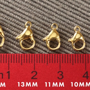 Chiusure per aragosta in metallo placcato oro 24K in acciaio inossidabile 10 pezzi SCEGLIERE 9mm 10mm 11mm 13mm 15mm F1 immagine 2