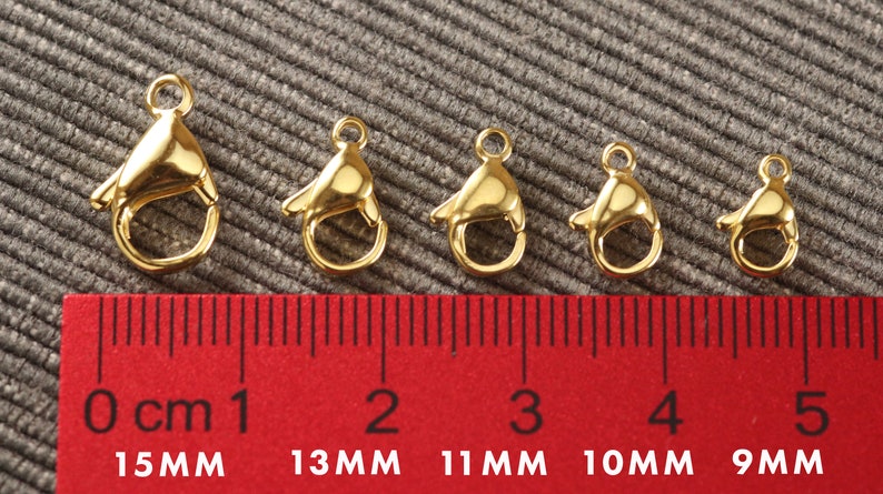 Chiusure per aragosta in metallo placcato oro 24K in acciaio inossidabile 10 pezzi SCEGLIERE 9mm 10mm 11mm 13mm 15mm F1 immagine 2