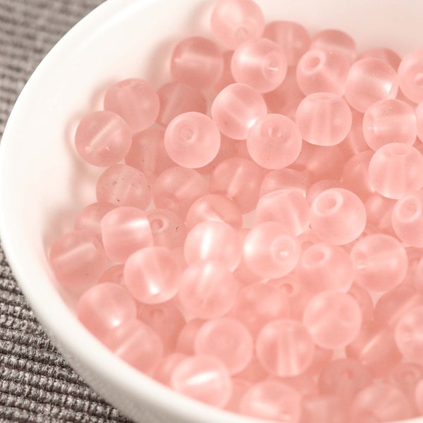 Pale Pink Glass Frosted Round Loose Beads CHOOSE 6mm or 8mm Hole 1mm