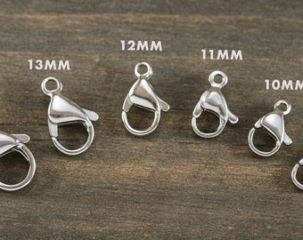 Stainless Steel Metal Lobster Clasps 20 Pieces CHOOSE SIZE 9mm 10mm 11mm 12mm 13mm 15mm F4