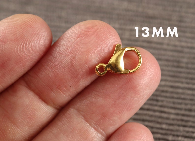 Chiusure per aragosta in metallo placcato oro 24K in acciaio inossidabile 10 pezzi SCEGLIERE 9mm 10mm 11mm 13mm 15mm F1 immagine 4