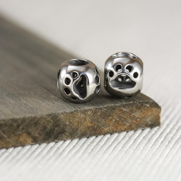 Paw Print 304 Stainless Steel Barrel Spacer Beads Cat Dog Animal 2 Pieces Per Order 12mm x 10mm Hole 5mm D58